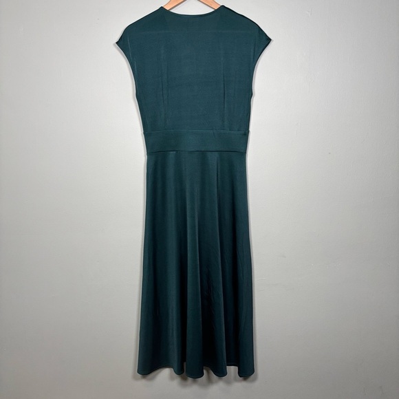 Mango MNG A-Line V-Neck Cap Sleeves Midi Satin Dress-Dark Green-Women Size 6 - Picture 5 of 7